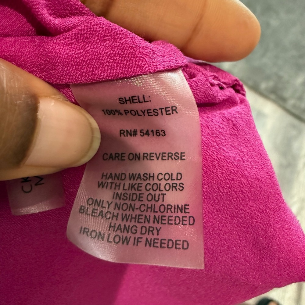 Calvin Klein Blouse Top Womens XS Fuchsia/Hot Pink Zipper-Pocket Roll Tab Sleeve - Picture 3 of 5